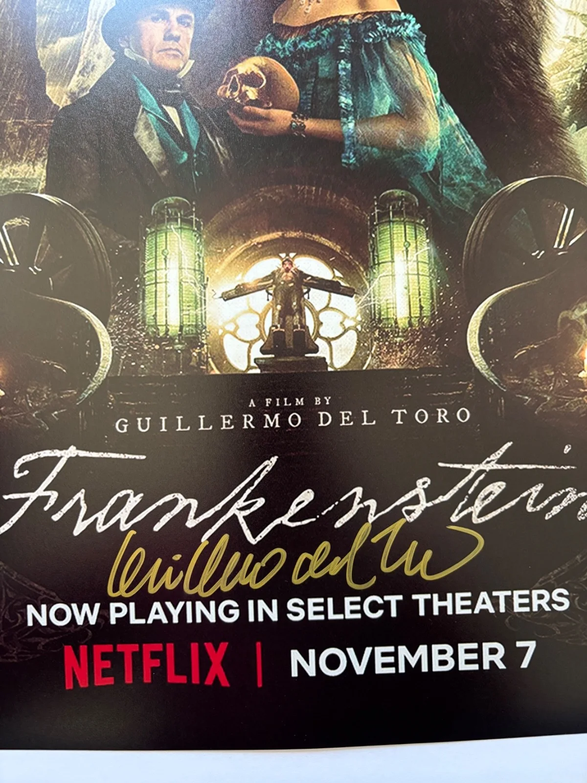 GUILLERMO DEL TORO SIGNED FRANKENSTEIN 12X18 MOVIE POSTER PHOTO DIRECTOR BAS, изображение 2