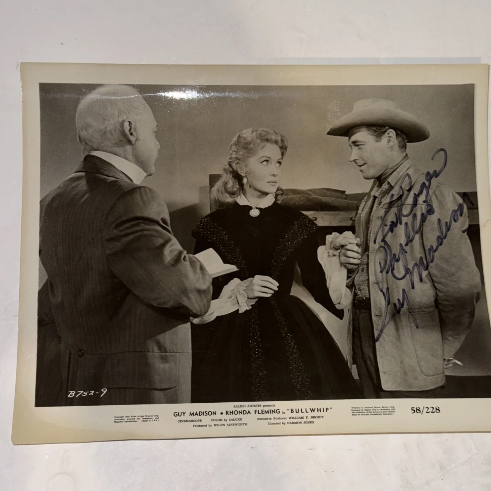 Guy Madison — Guy Madison Autograph 8x10 Photo From “Bullwhip”