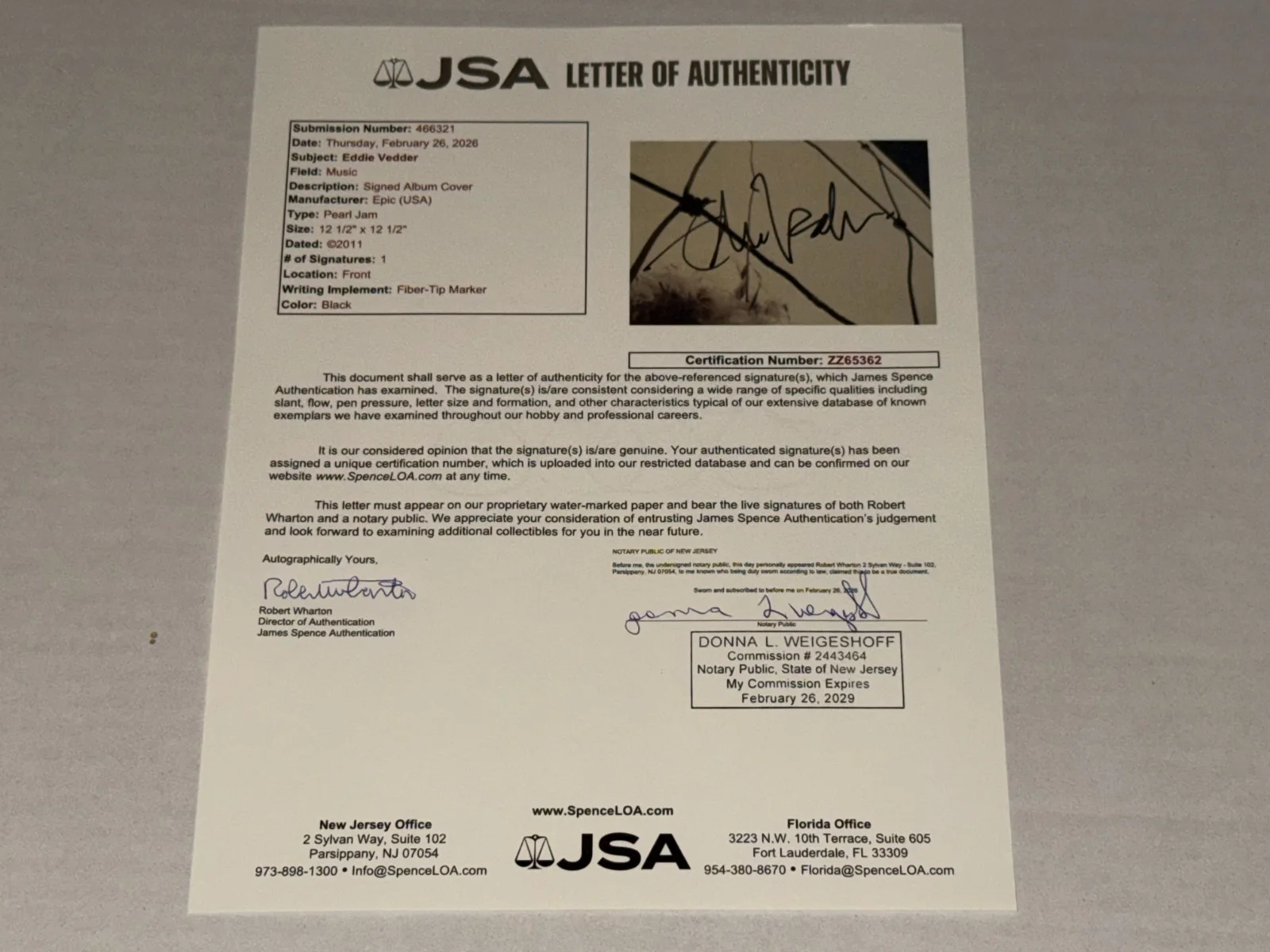 Eddie Vedder signed Pearl Jam VS Album autographed LP JSA Full LOA, изображение 4