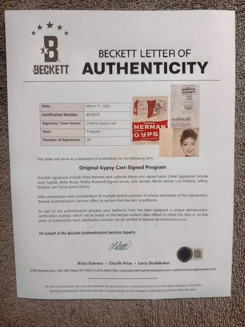 Ethel Merman — Ethel Merman Signed “Gypsy” Program – Original Cast, 18 Autos – Beckett LOA, image 3