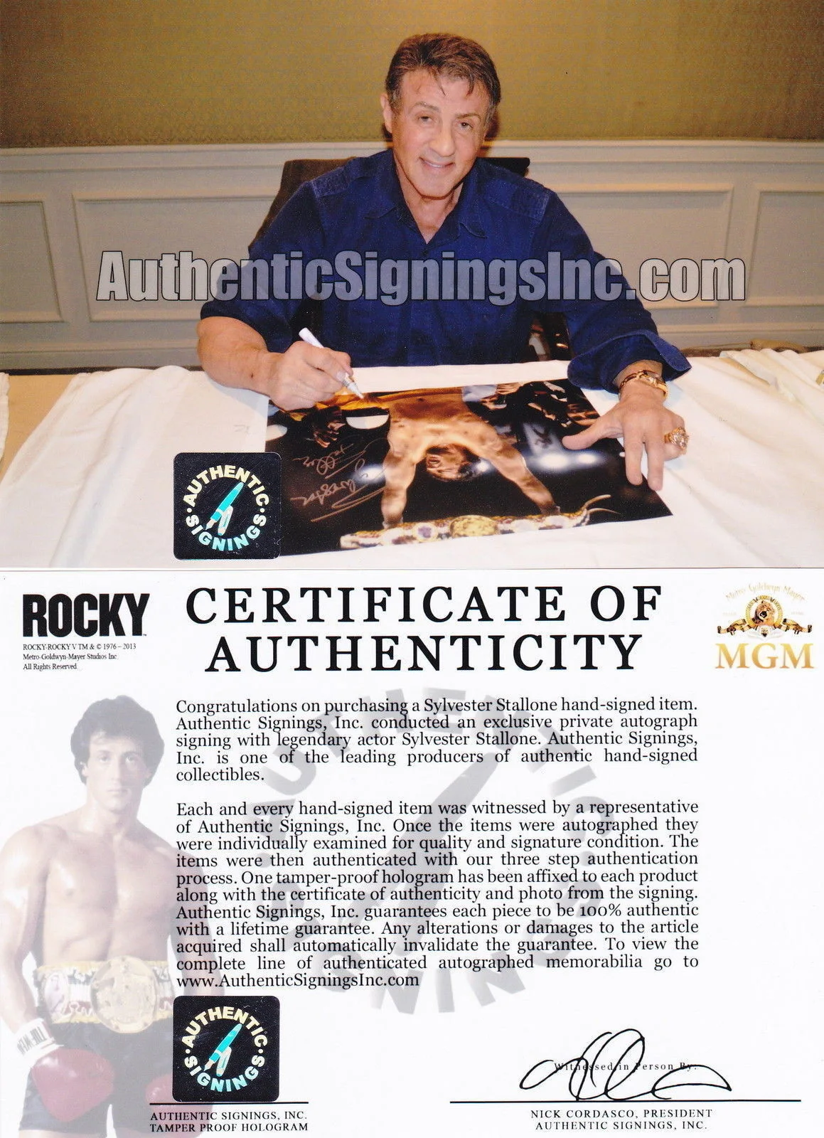 Sylvester Stallone — Sylvester Stallone Rocky Balboa Autographed 16x20 Photo YO ADRIAN ! ASI Proof, image 2