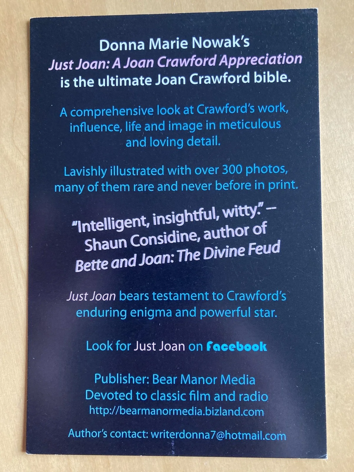 Just Joan- A Joan Crawford Appreciation promotional postcard, изображение 2