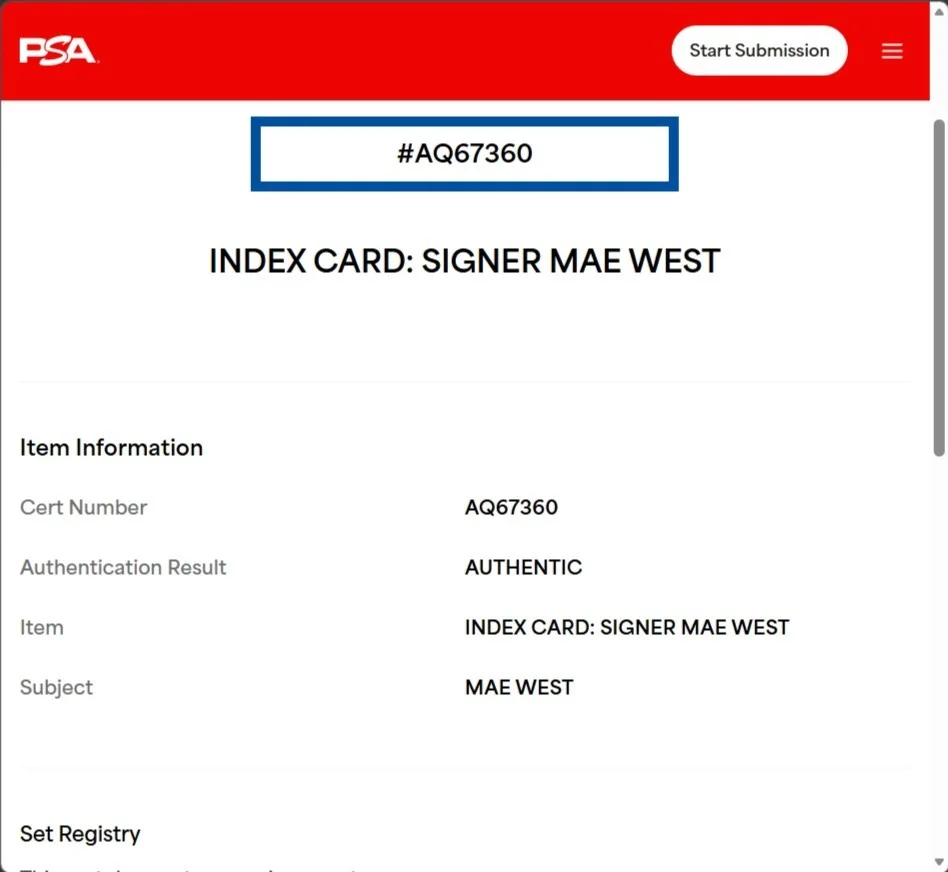 May West — MAY WEST Double Signed Index Card PSA/DNA American Actress, image 3