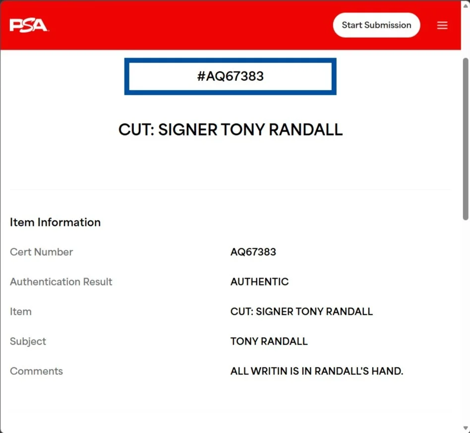 TONY RANDALL — TONY RANDALL Autographed Cut PSA/DNA American Actor The Odd Couple, image 3