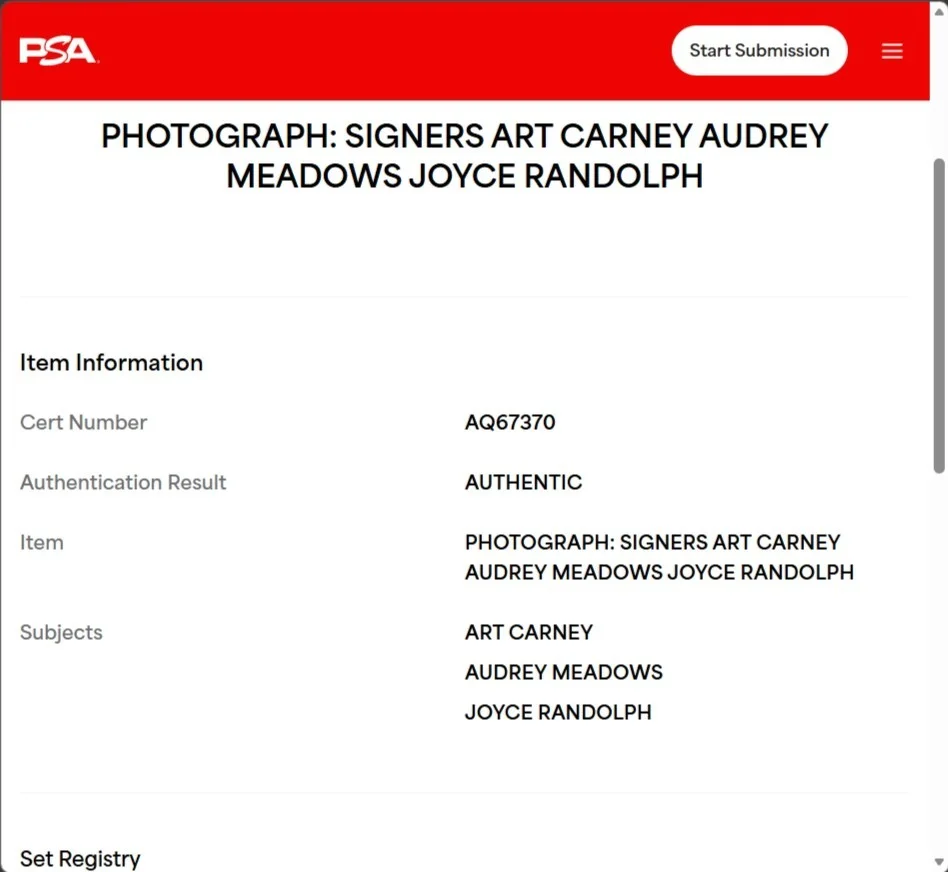 Art Carney, Audrey Meadows, Joyce Randolph — ART CARNEY, AUDREY MEADOWS & JOYCE RANDOLPH Signed Photo PSA/DNA HONEYMOONERS, изображение 3