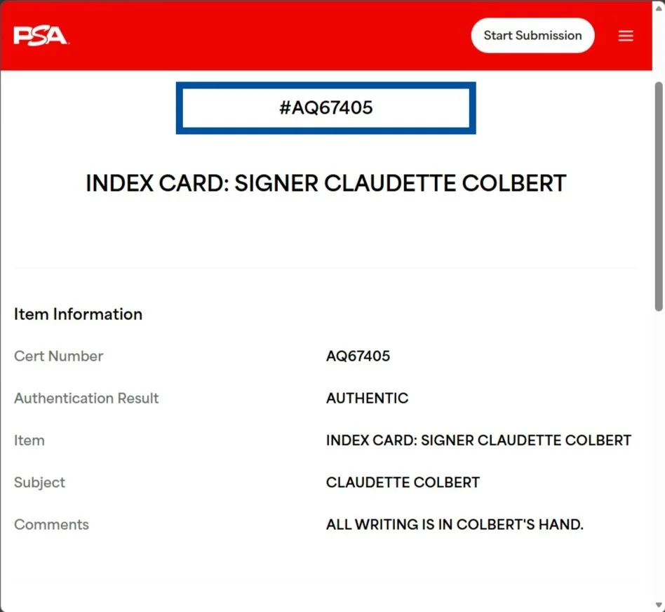 CLAUDETTE COLBERT — CLAUDETTE COLBERT Signed Index Card PSA/DNA American Actress, image 3