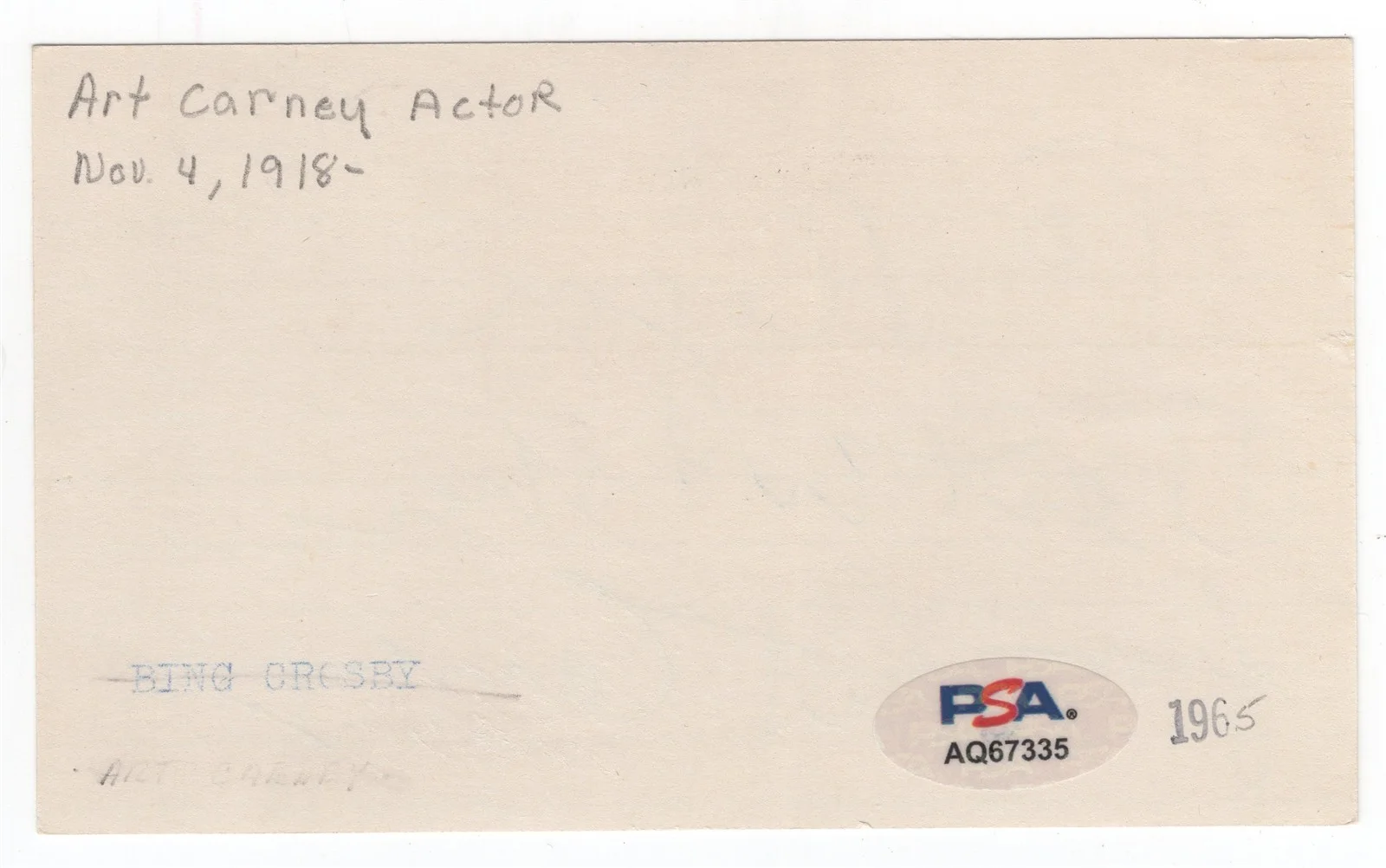 ART CARNEY — ART CARNEY Signed Index Card PSA/DNA Ed Norton The Honeymooners, image 2