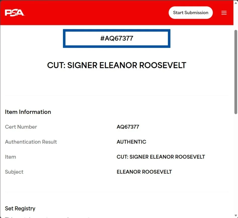 ELEANOR ROOSEVELT — ELEANOR ROOSEVELT Signed Cut PSA/DNA First Lady, image 3