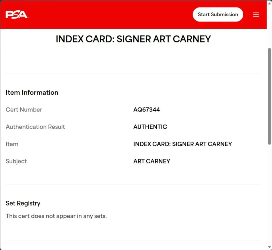 Art Carney — ART CARNEY Signed Index Card PSA/DNA Ed Norton The Honeymooners, image 3