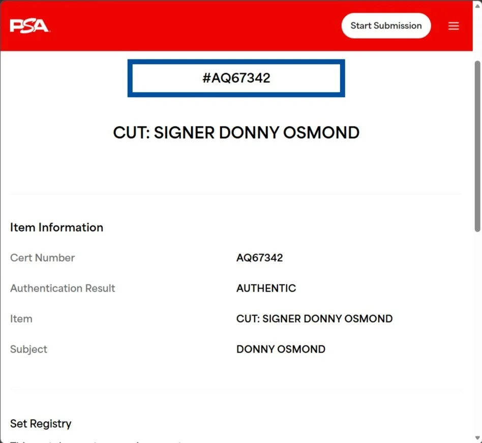 DONNY OSMOND — DONNY OSMOND Signed Cut PSA/DNA Singer, image 3