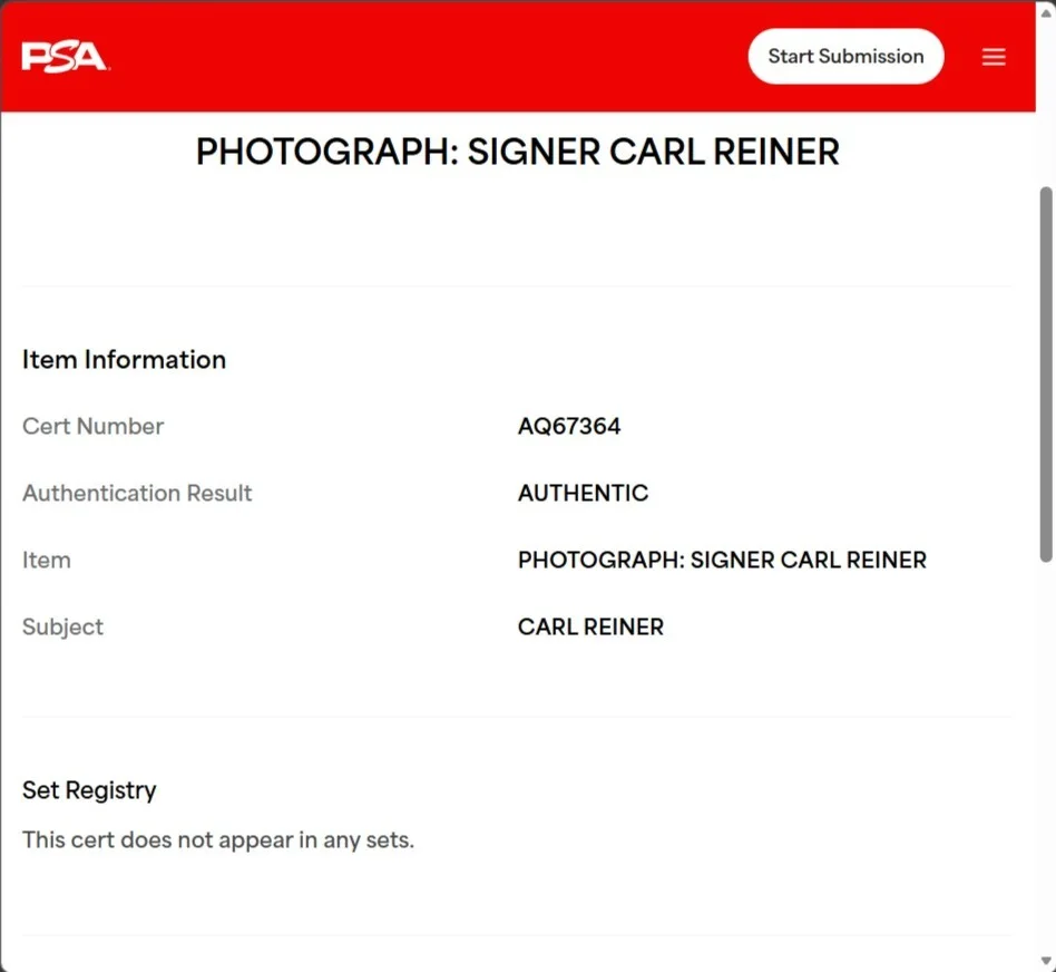 Carl Reiner — CARL REINER Autographed 8x10 Photo PSA/DNA American Actor, изображение 3