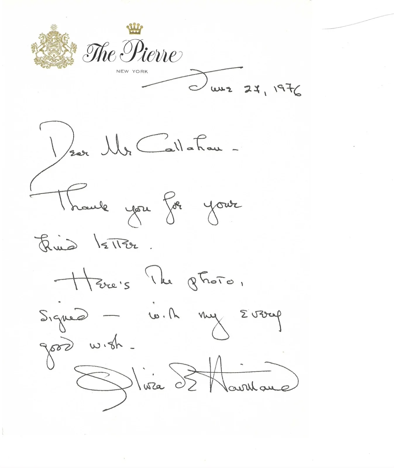 Oliva De Havalland — Olivia de Havalland Signed Photo + Handwritten Letter Autograph Set, изображение 2