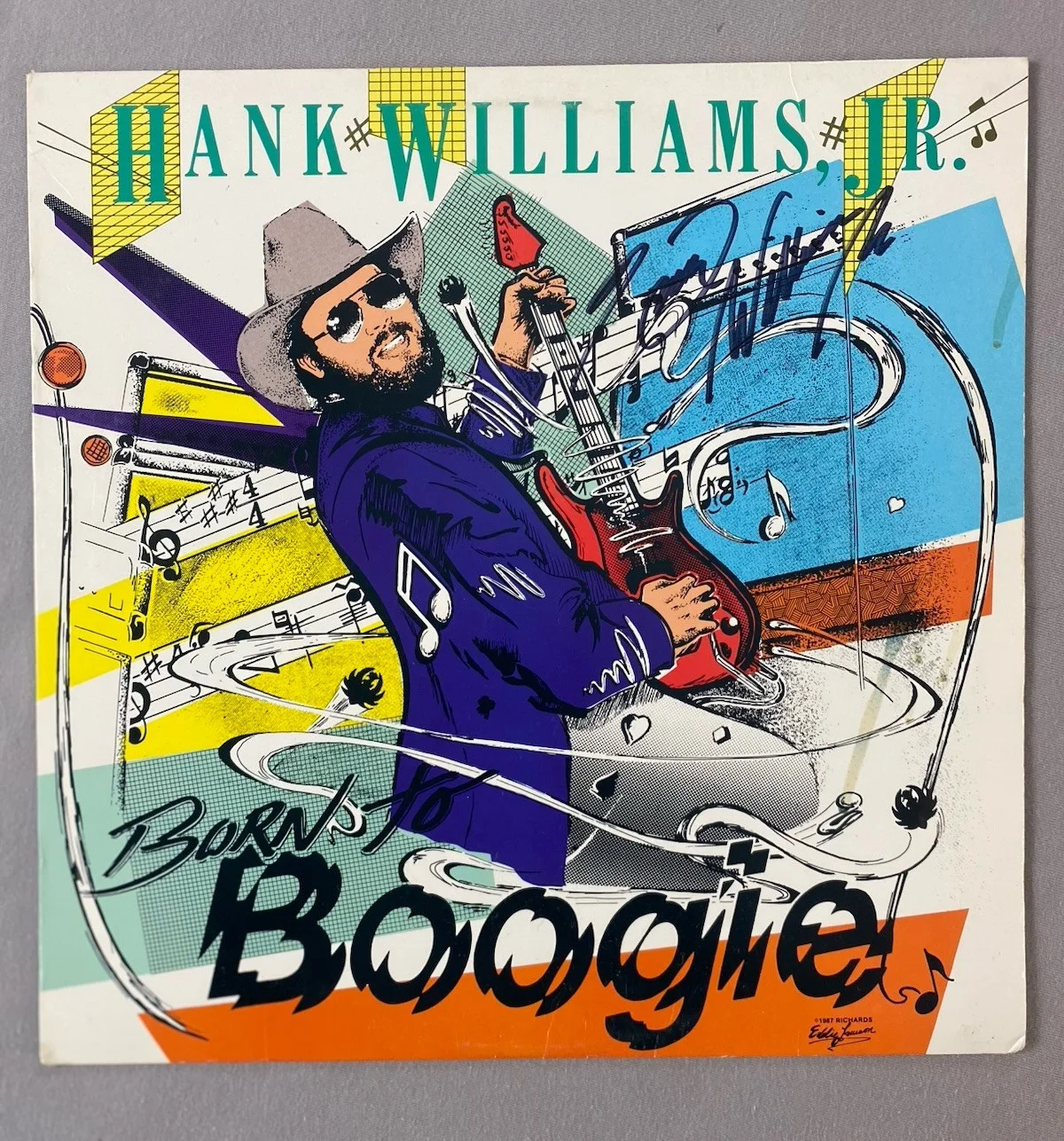 HANK WILLIAMS JR- AUTOGRAPH 1987 ORIGINAL BORN TO BOOGIE VINYL RECORD LP, изображение 2