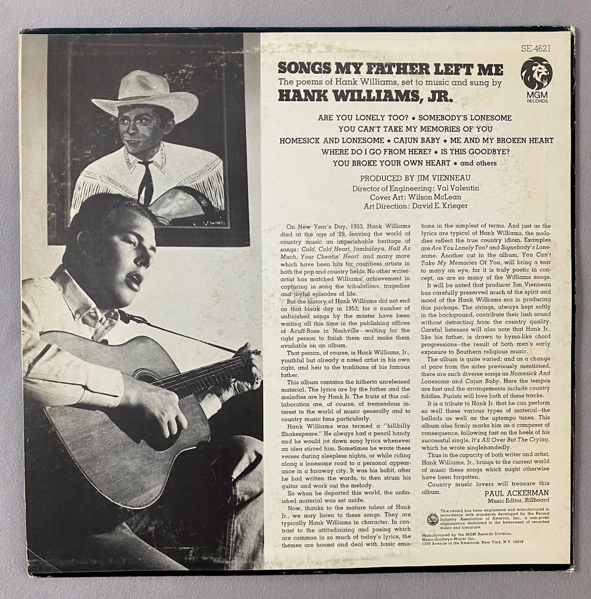 HANK WILLIAMS JR AUTOGRAPH 1969 ORIGINAL SONGS MY FATHER LEFT ME VINYL RECORD LP, image 4