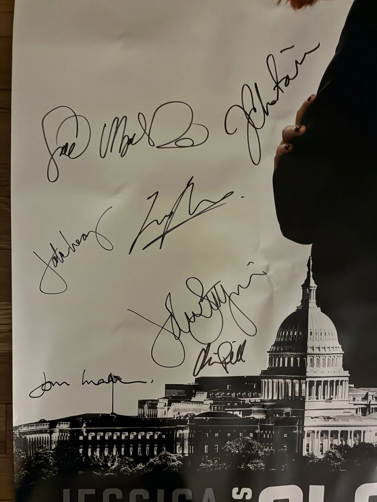 Jessica Chastain, John Lithgow, cast — MISS SLOANE Cast Signed Poster Jessica Chastain John Lithgow Mark Strong 27x41, image 2