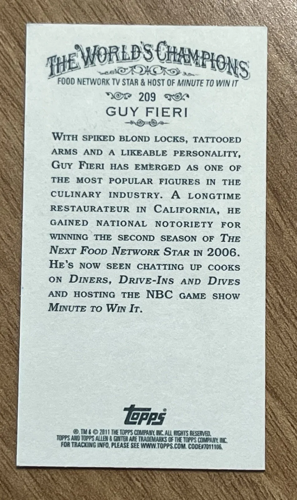 Guy Fieri — 2011 Topps Allen & Ginter Mini Guy Fieri Signed IP Auto Trading Card #209, изображение 2