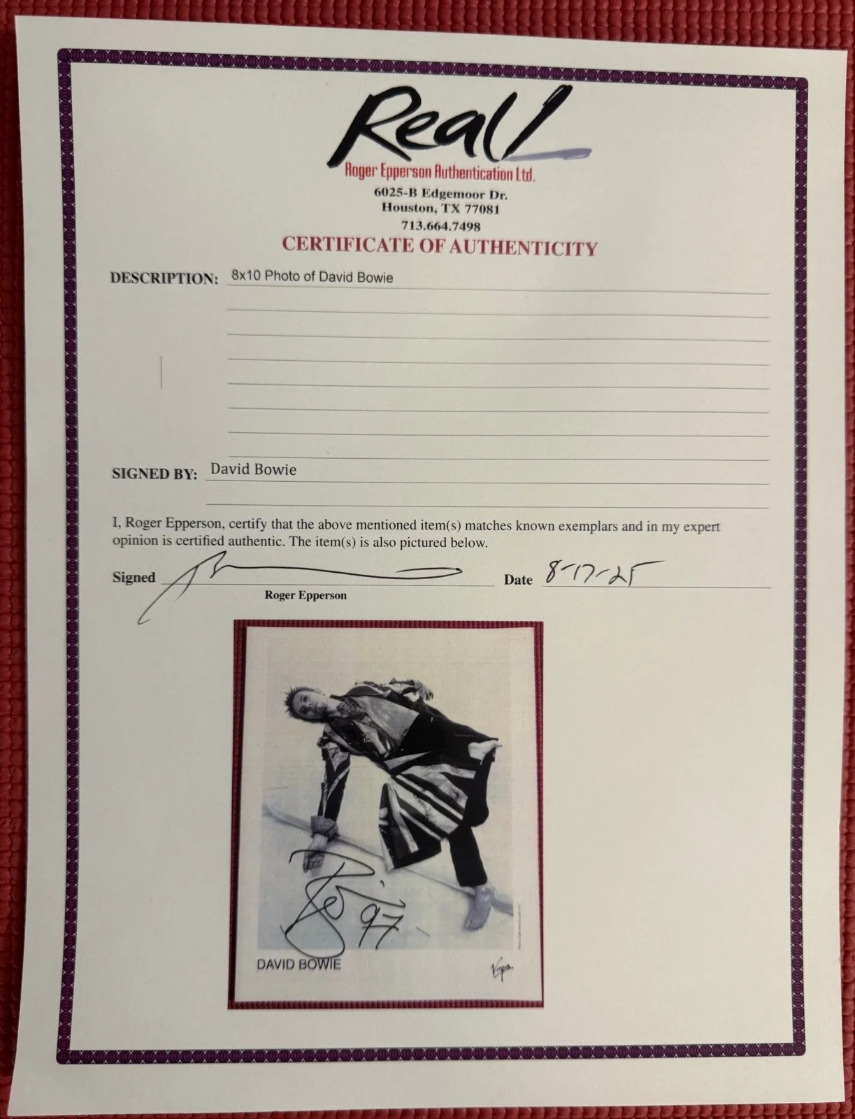 REAL signed DAVID BOWIE autographed 8"x 10" EARTHLING Promo Photo EPPERSON, image 5