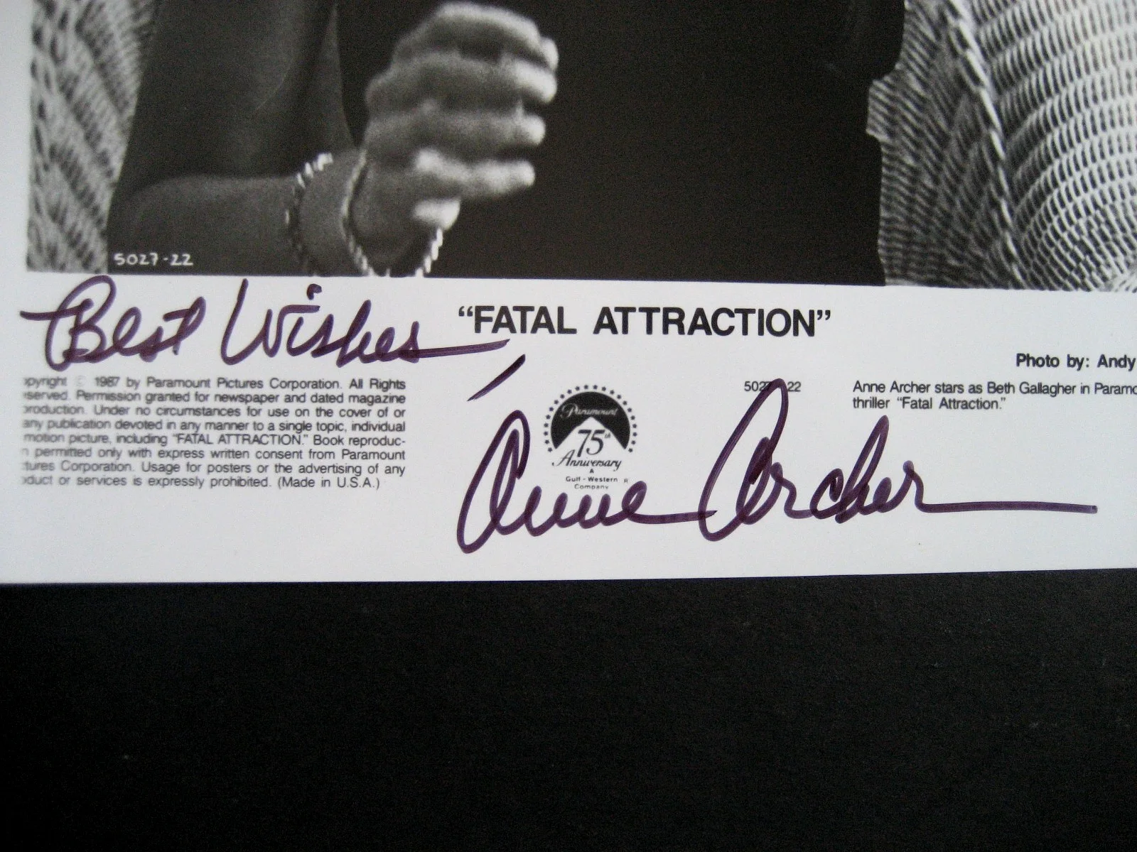 Ann Archer 8x10 Autographed Photo (Fatal Attraction), image 2