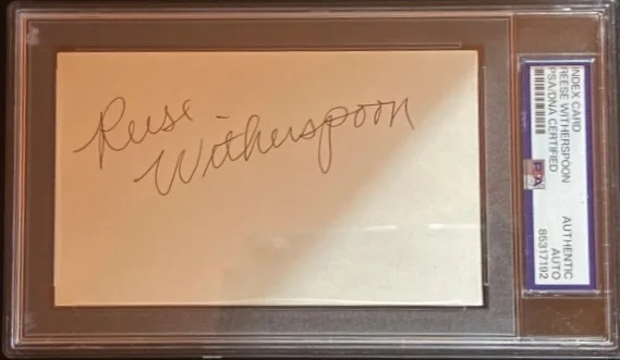 REESE WITHERSPOON — REESE WITHERSPOON SIGNED INDEX CARD PSA ENCAPSULATED LEGALLY BLONDE FULL NAME