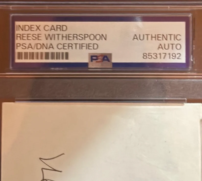 REESE WITHERSPOON — REESE WITHERSPOON SIGNED INDEX CARD PSA ENCAPSULATED LEGALLY BLONDE FULL NAME, image 2