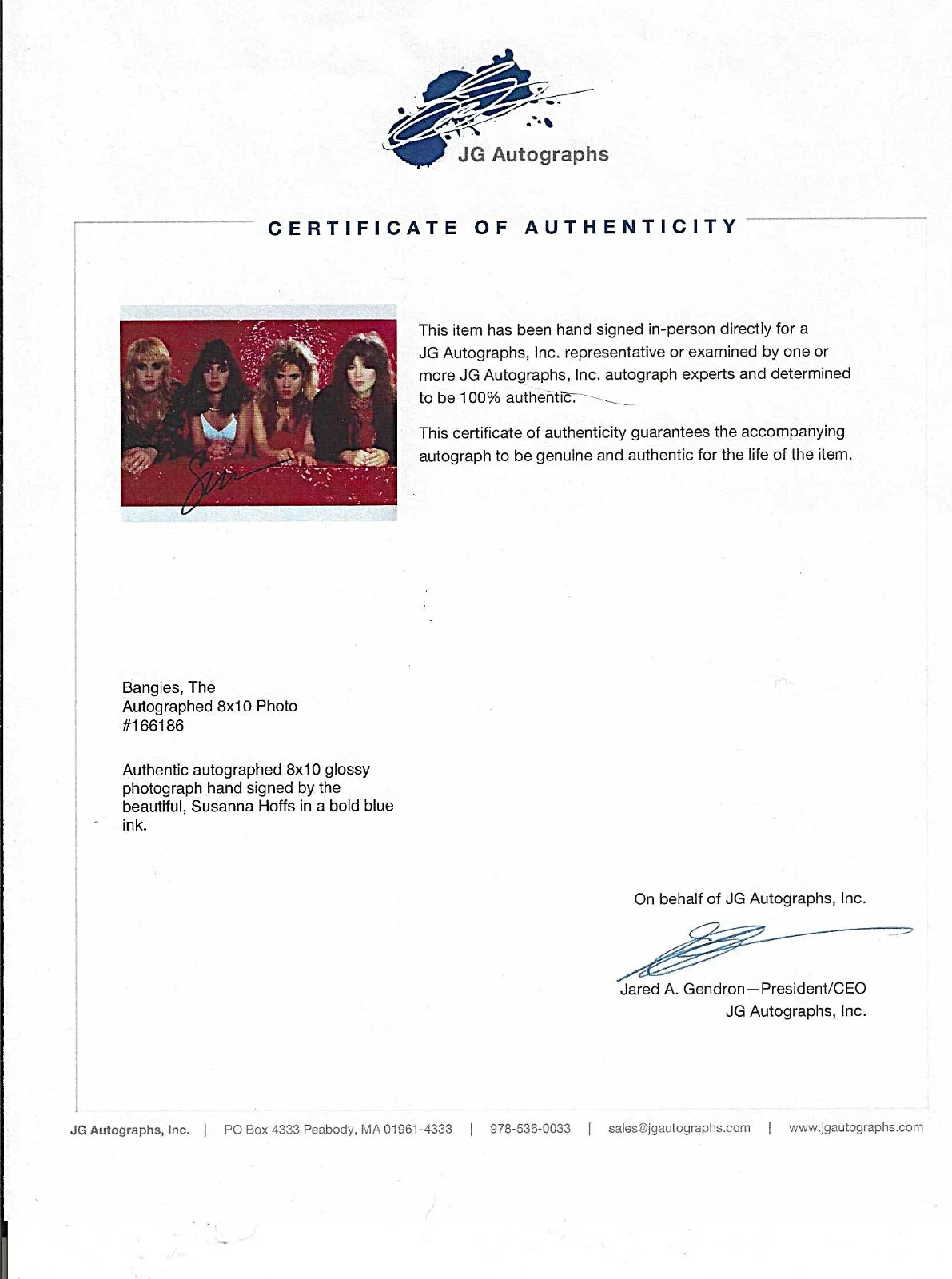 SUSANNA HOFFS — SUSANNA HOFFS HAND SIGNED PHOTO 10X8 LEAD SINGER OF THE BANGLES COA JG, изображение 3