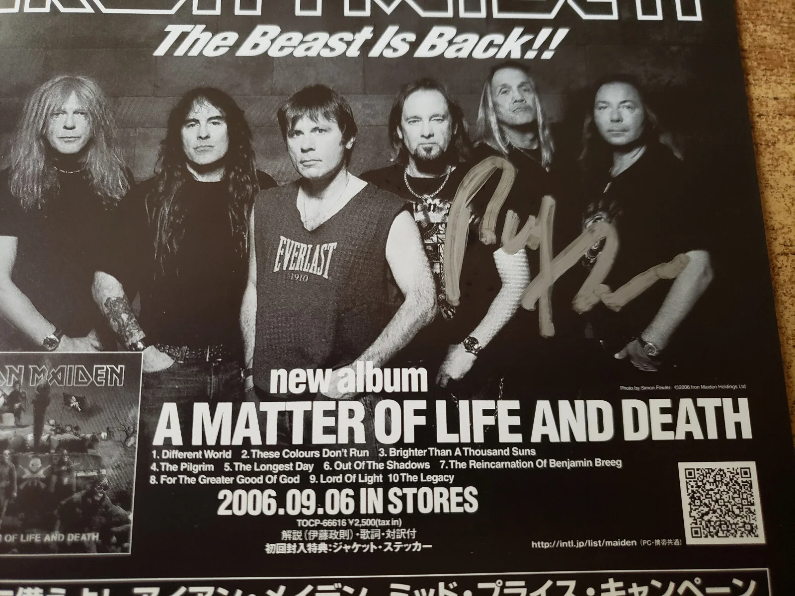 AUTOGRAPHED PAUL DI'ANNO 2006 Iron Maiden Poster Matter Of Life/Death Japan Tour, изображение 4