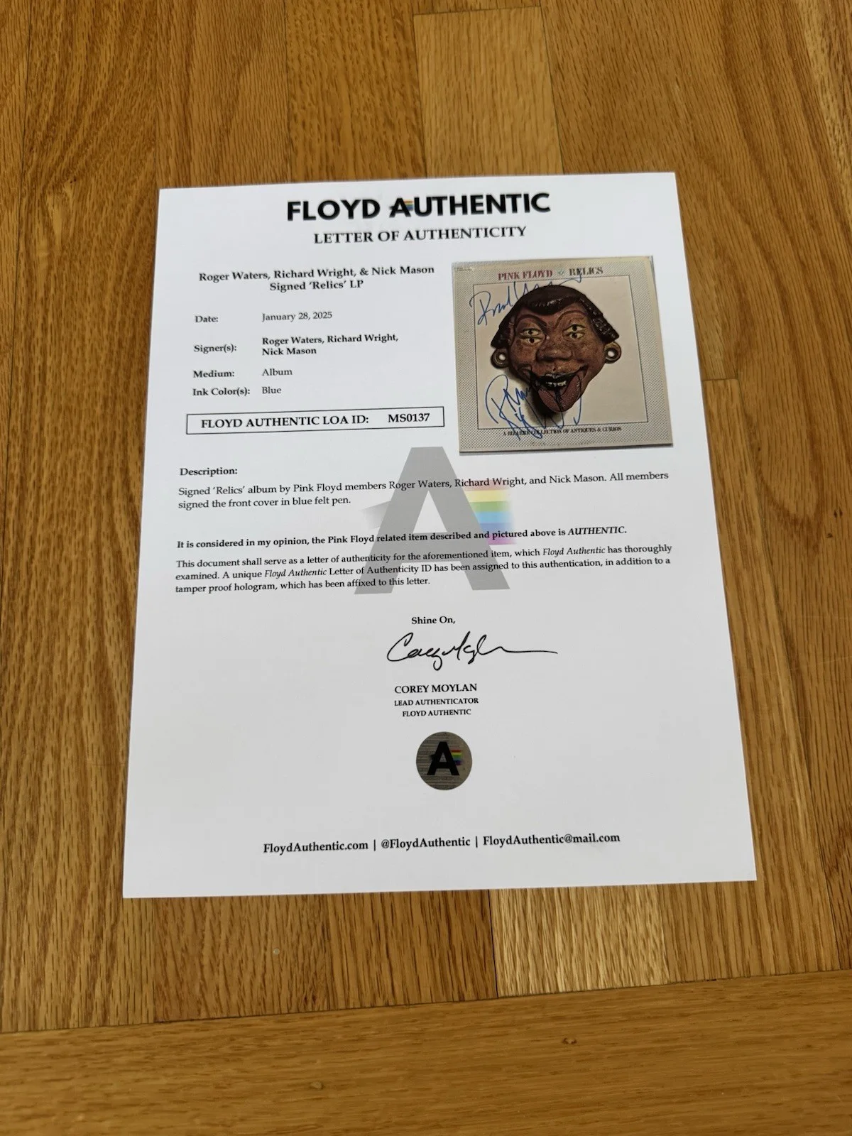 Waters, Wright, Mason — Richard Wright Roger Waters Mason Signed Relics Album Pink Floyd Authentic JSA, image 3