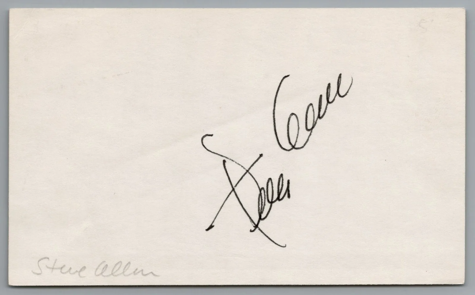 Steve Allen — Steve Allen Signed 3x5 Index Card What's My Line Autographed