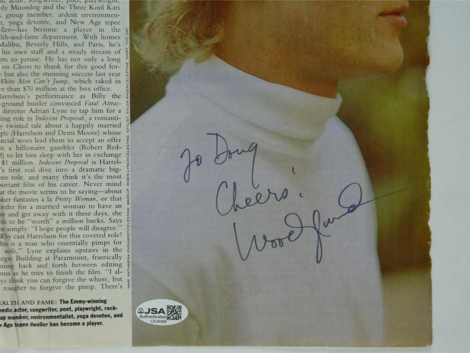 Woody Harrelson — Woody Harrelson Signed 8.75x10.75 Magazine Photo Page Autographed JSA COA, image 3