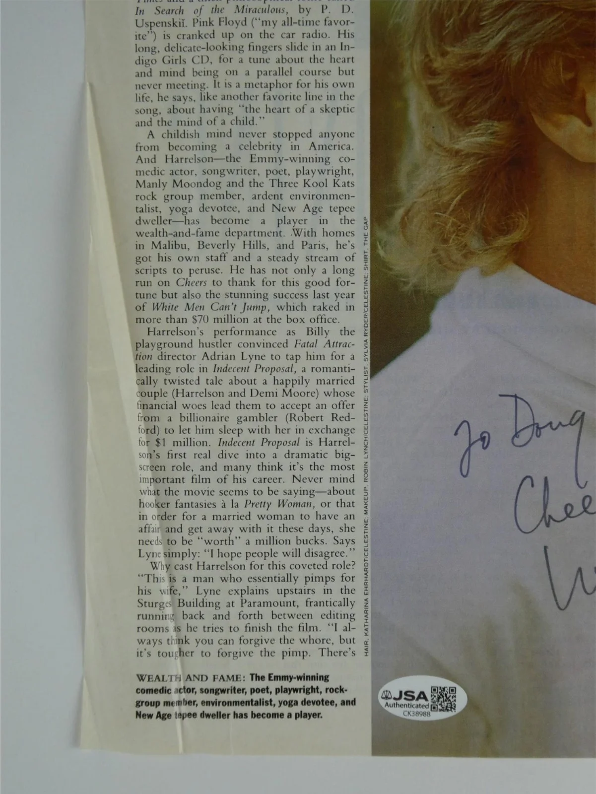 Woody Harrelson — Woody Harrelson Signed 8.75x10.75 Magazine Photo Page Autographed JSA COA, image 4