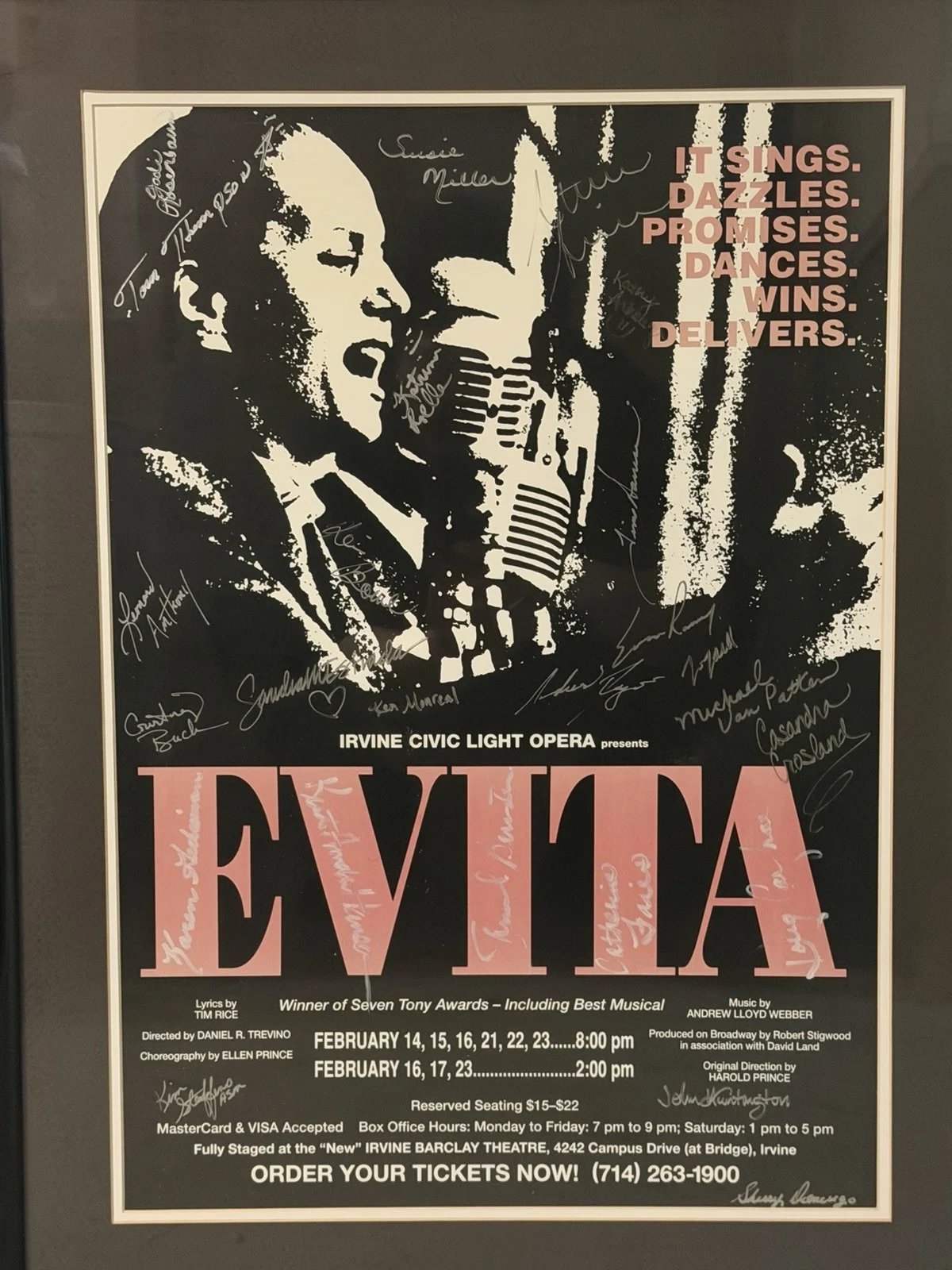 Susie Miller, Ken Marcel, Michael Van Patten, Cassandra Roseland — Evita Original Signed Poster Irvine Civic Light Opera 1990-91 Theater, image 2