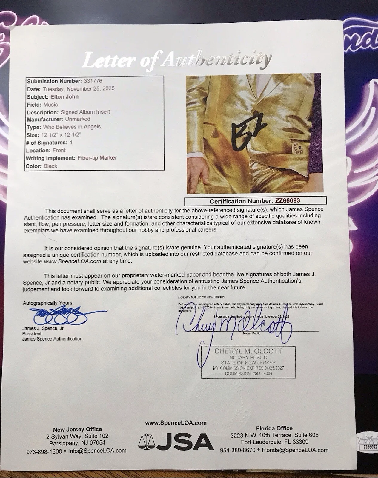 Elton John Signed Autograph Record Album Insert Who Believes in Angels? JSA LOA, изображение 4