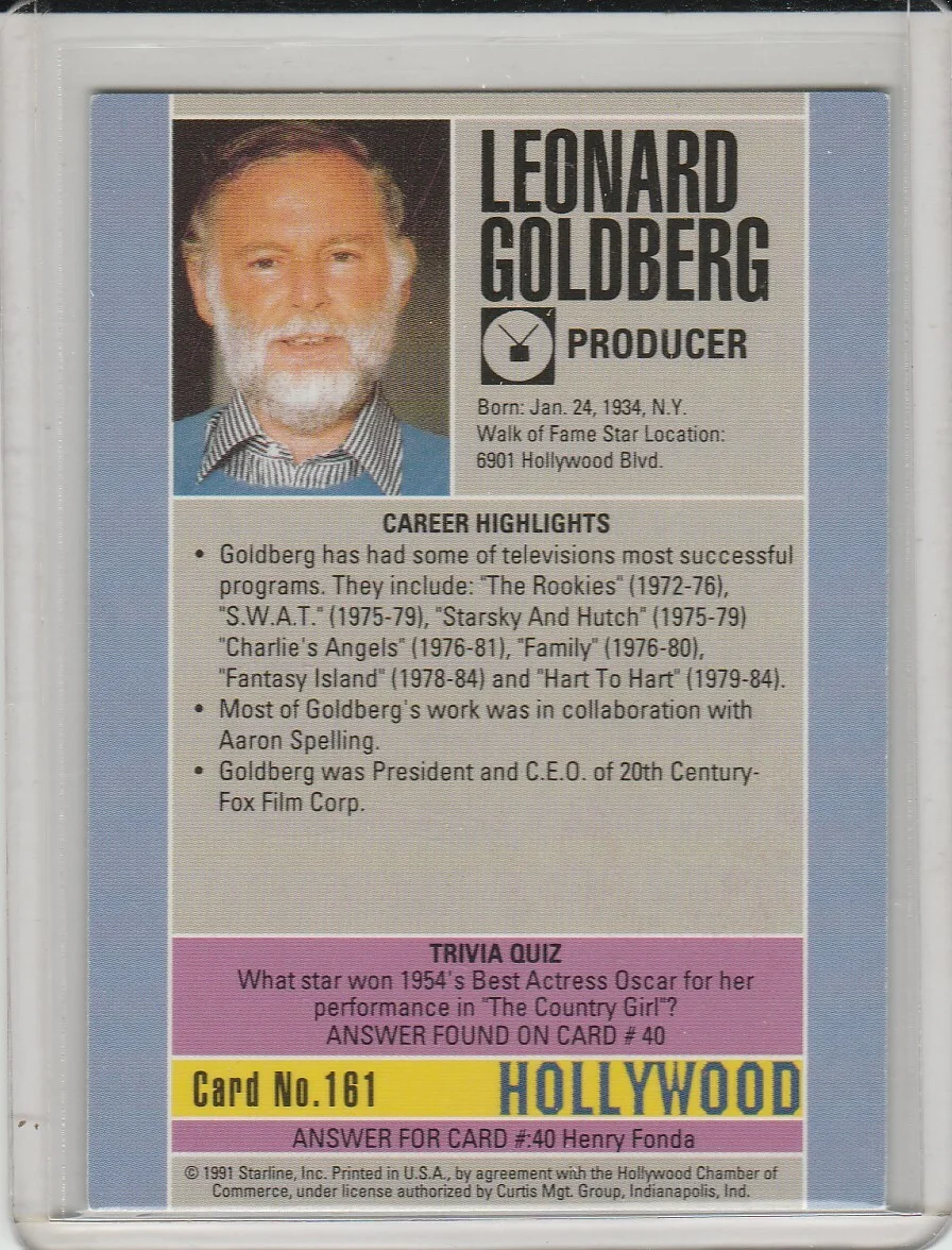 Leonard Goldberg — Leonard Goldberg Original Autograph Hollywood Walk of Fame 1991 Card #161 COA, изображение 2
