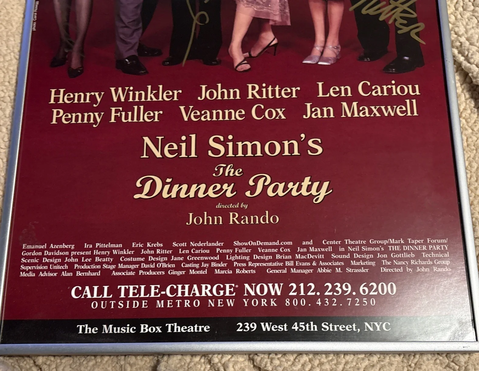 Neil Simon’s The Dinner Party Signed Poster By Cast JOHN RITTER HENRY WINKLER, image 3