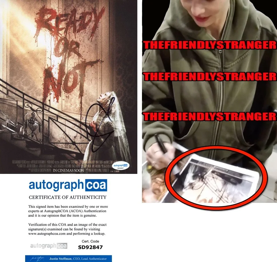 SAMARA WEAVING — Samara Weaving signed "READY OR NOT" 8x10 Photo EXACT PROOF b Hot Sexy ACOA COA