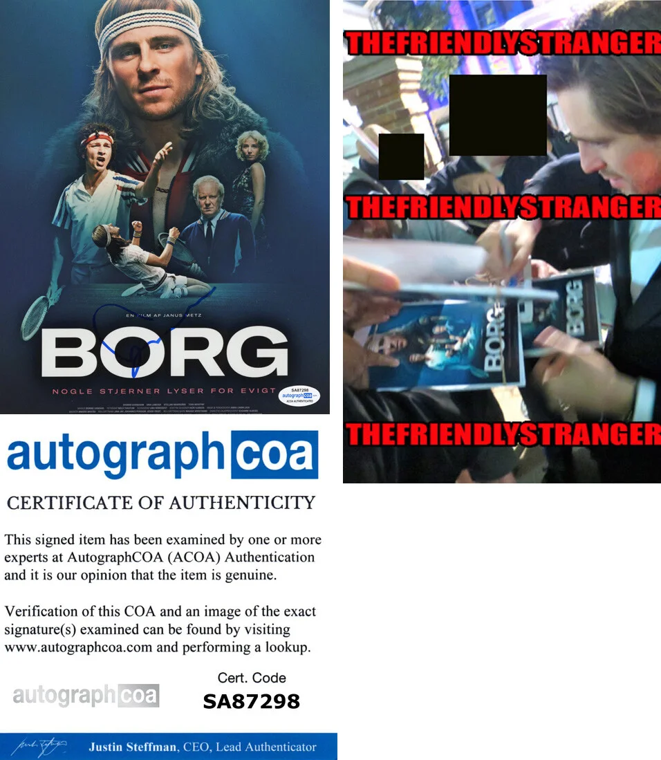 SVERRIR GUDNASON — Sverrir Gudnason signed "BORG VS McENROE" 8x10 Photo a PROOF Bjorn ACOA COA