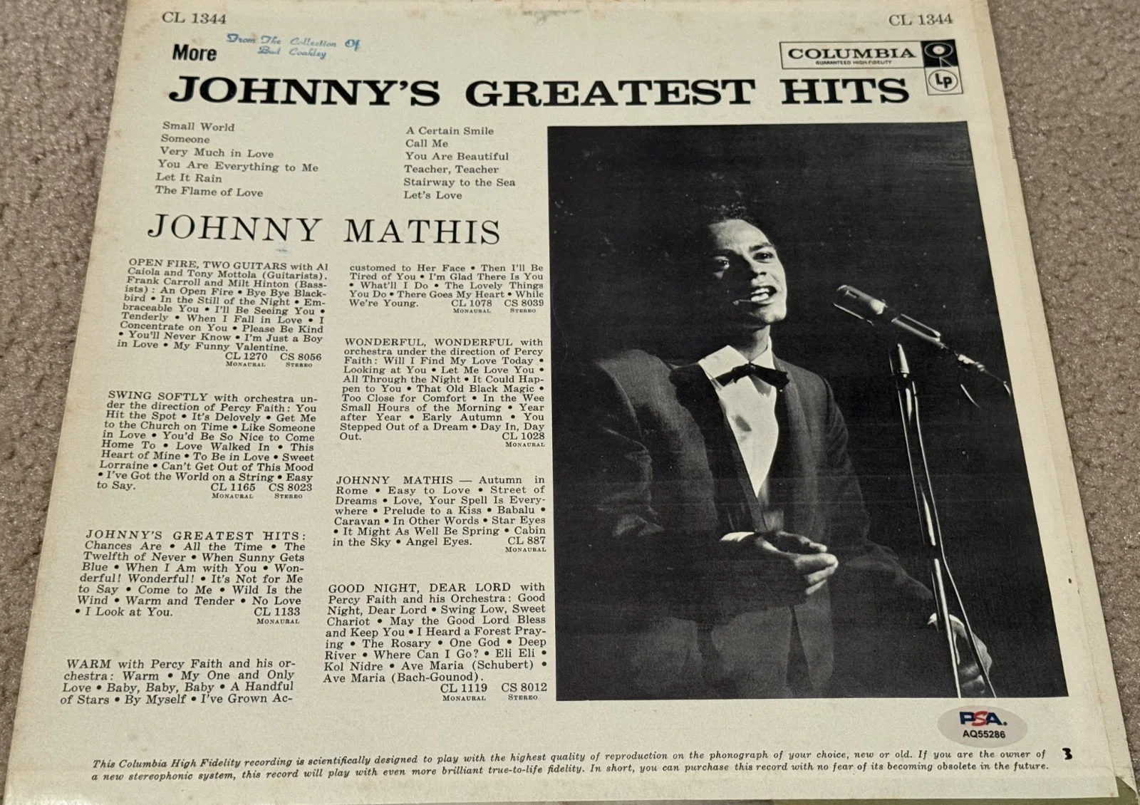 JOHNNY MATHIS SIGNED MORE JOHNNY'S GREATEST HITS VINYL LP PSA/DNA, изображение 2
