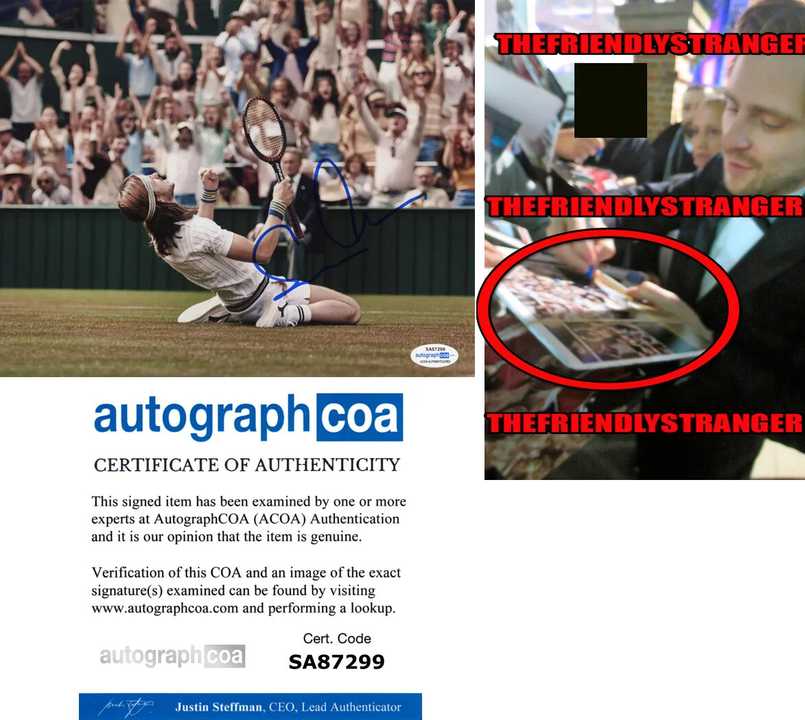 SVERRIR GUDNASON — Sverrir Gudnason signed "BORG VS McENROE" 8x10 Photo EXACT PROOF Bjorn ACOA COA
