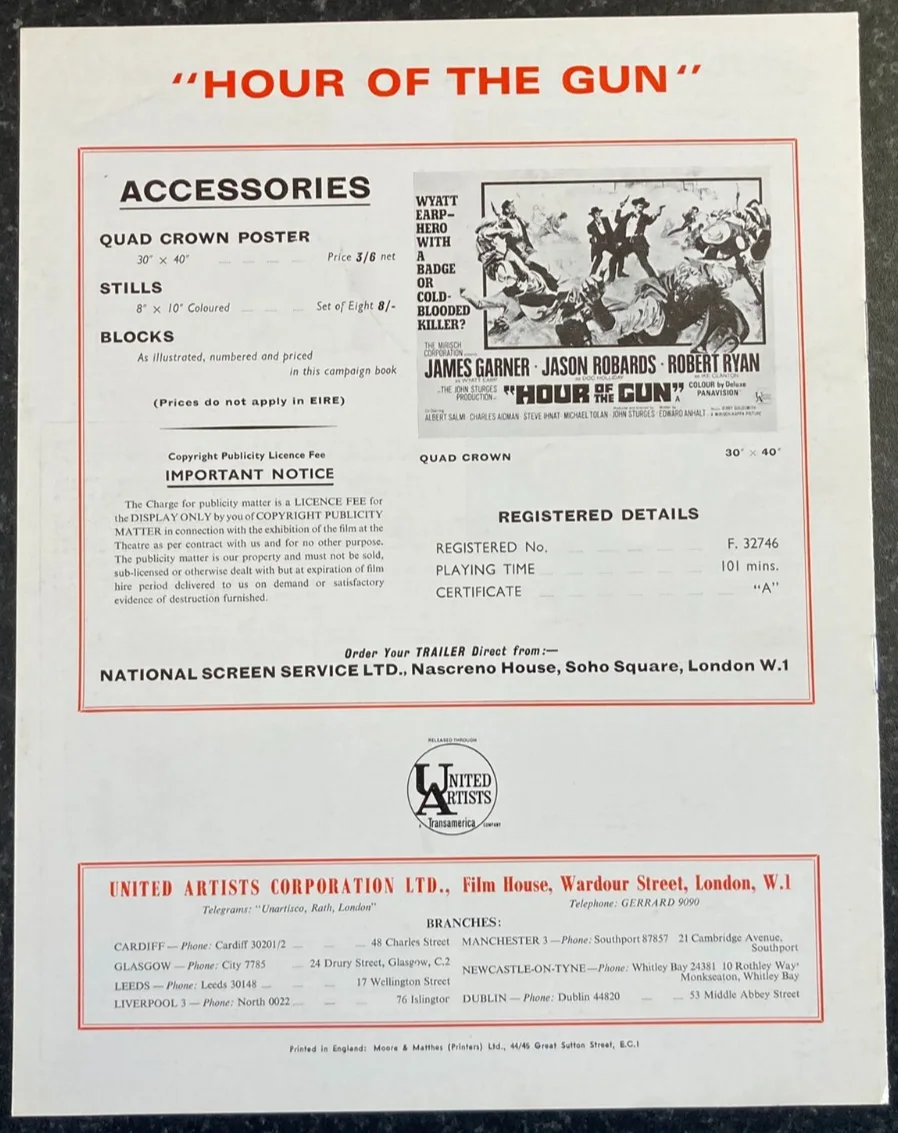 HOUR OF THE GUN 1967 Original Movie UK Campaign Press Book - James Garner, изображение 2