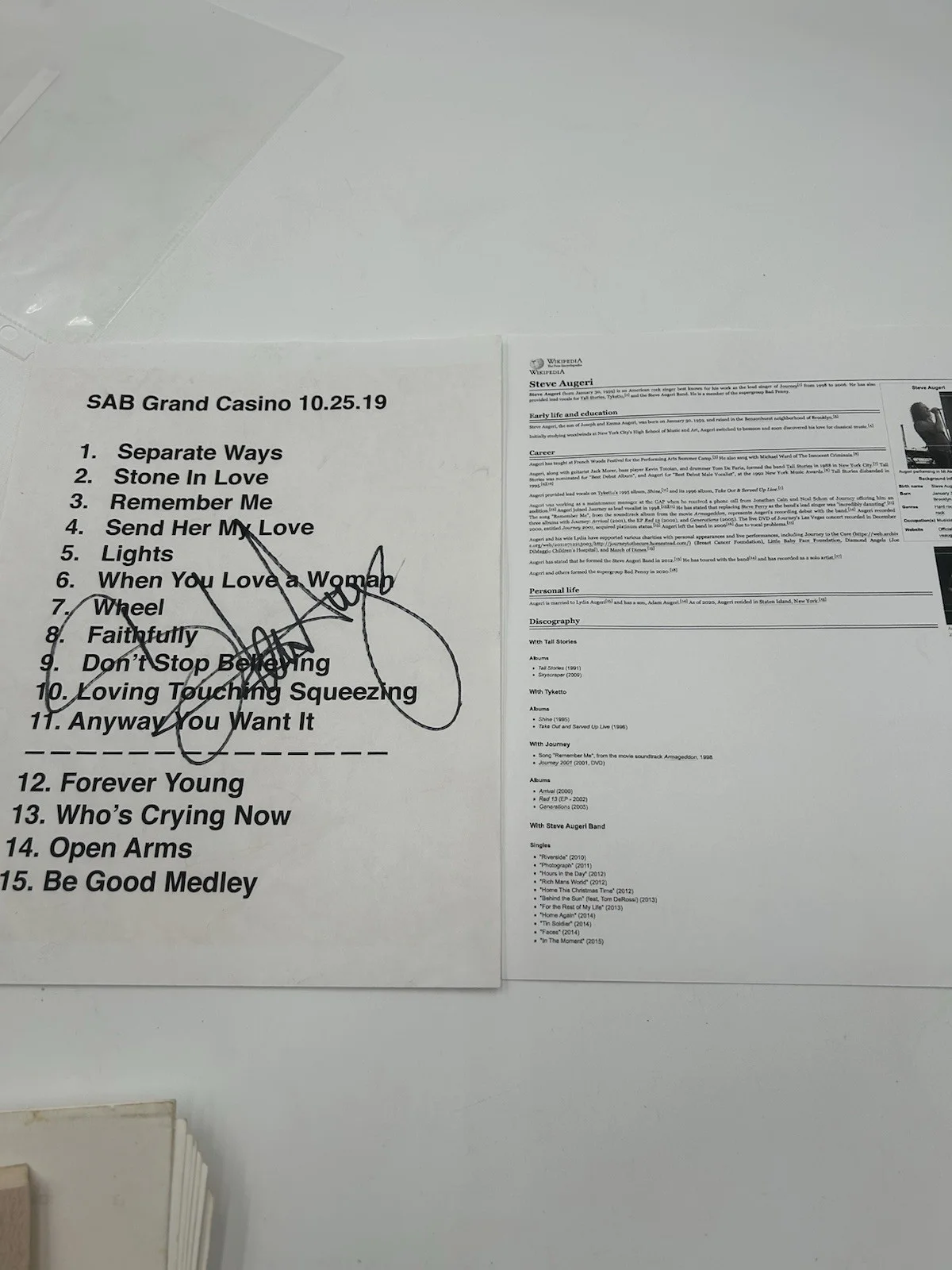 Steve Augeri Journey Band Autograph signed Set List Musician Rock Singer, image 2