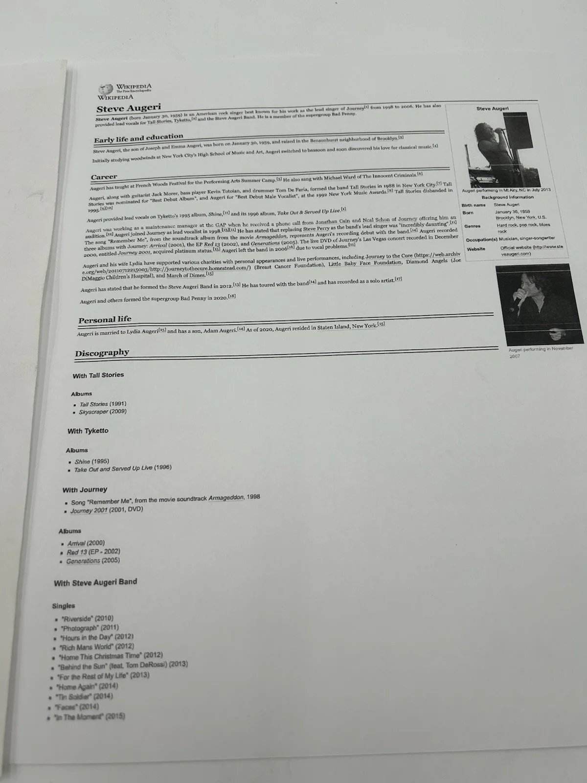 Steve Augeri Journey Band Autograph signed Set List Musician Rock Singer, image 4