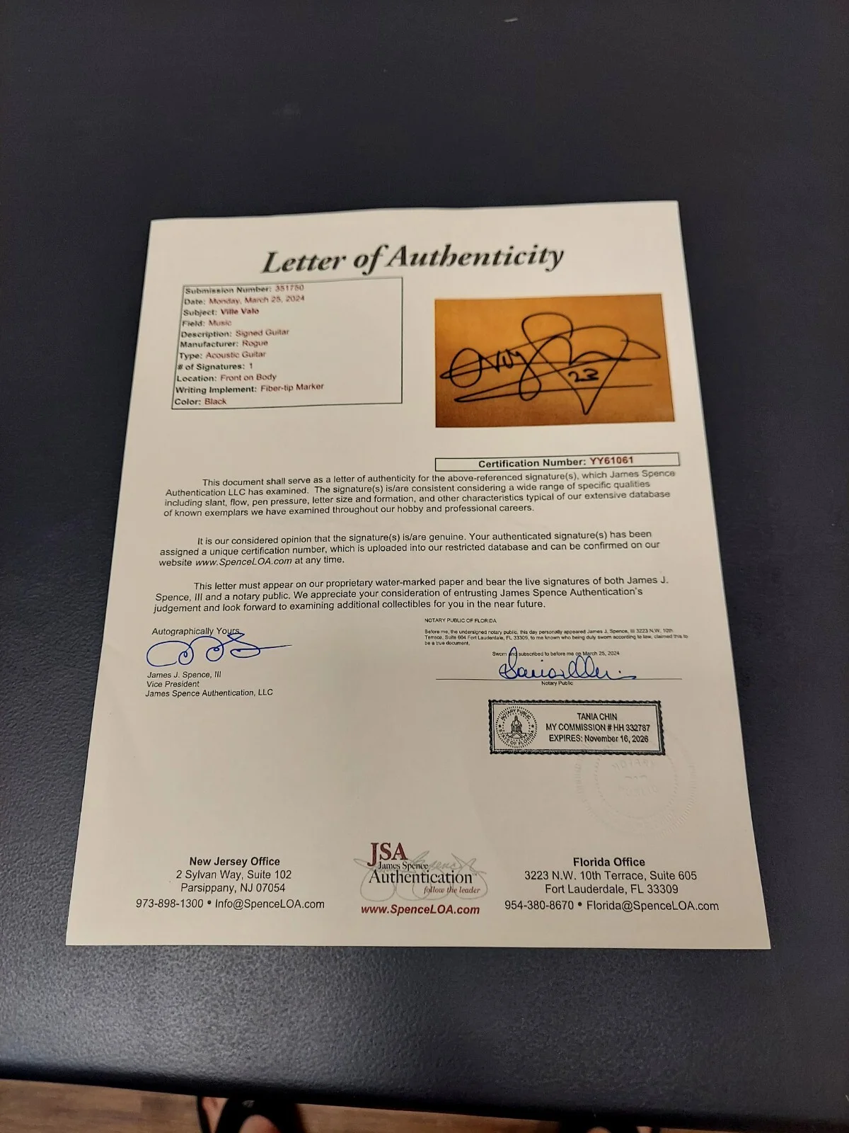 VILLE VALO VV HIM H.I.M. Signed ACOUSTIC GUITAR COA JSA CERTIFIED #YY61061, изображение 5