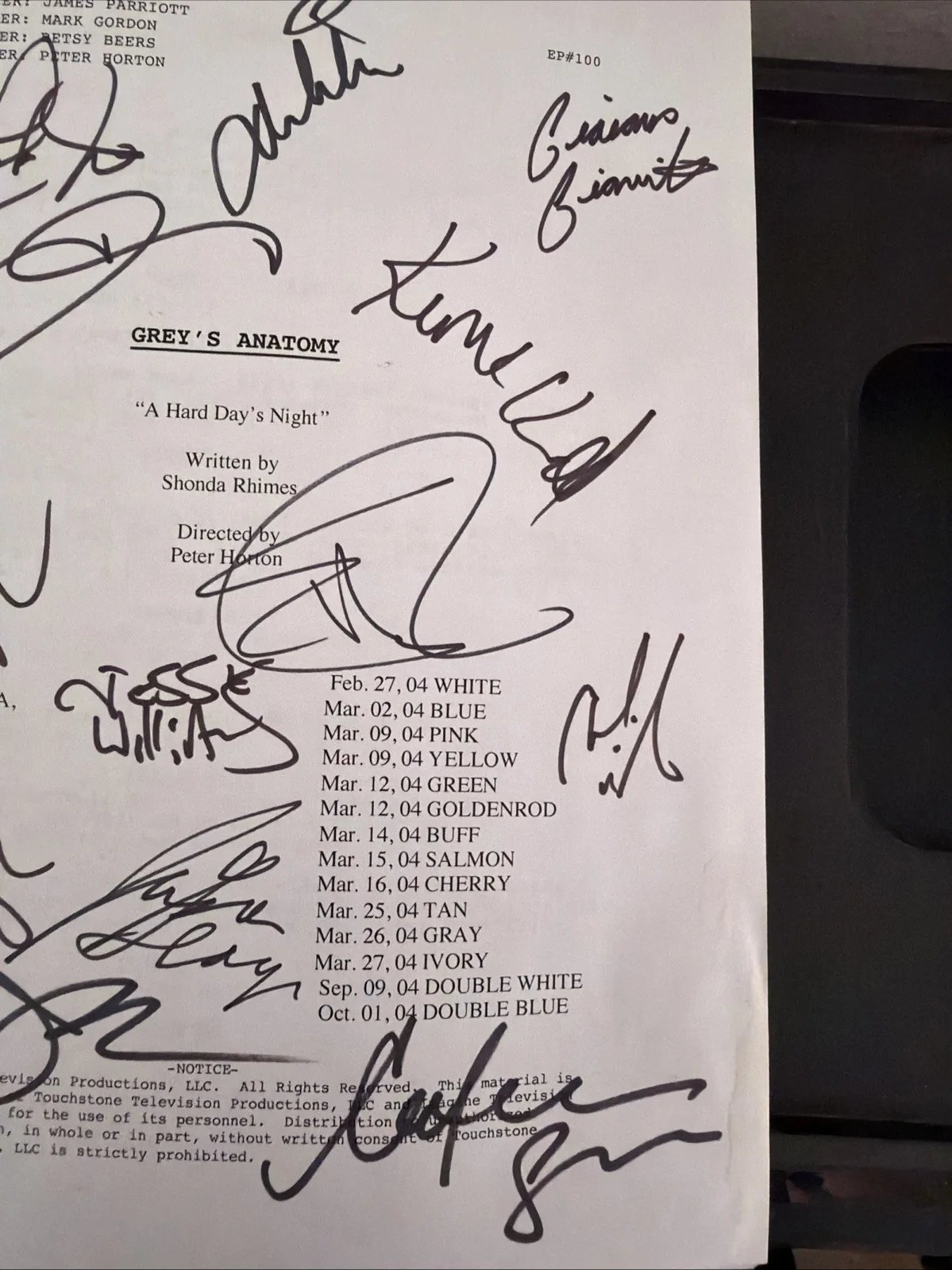 Jesse Williams, James Pickens — Greys Anatomys "A Hard Days Night" first episode, first season, signed, image 3
