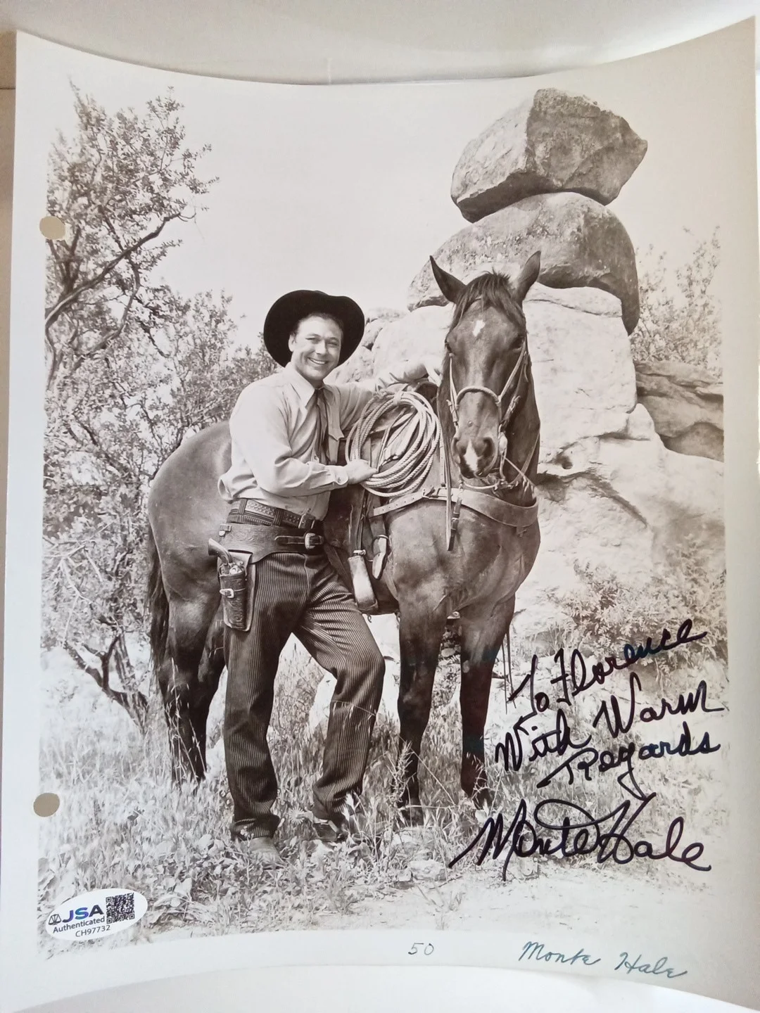 Monte Hale Signed 8x10 Photo Singing Cowboy Legend JSA, image 2