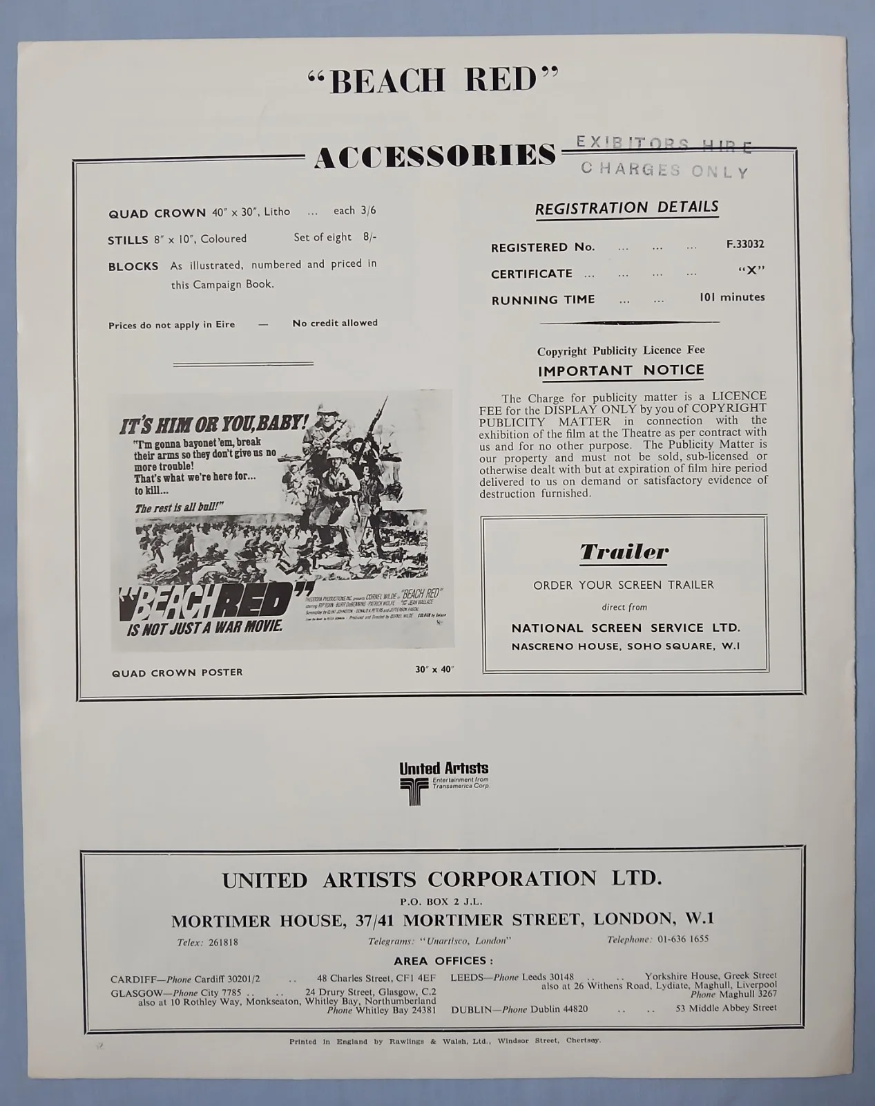 BEACH RED (1967) rare original UK Exhibitors Campaign Press Book, image 5