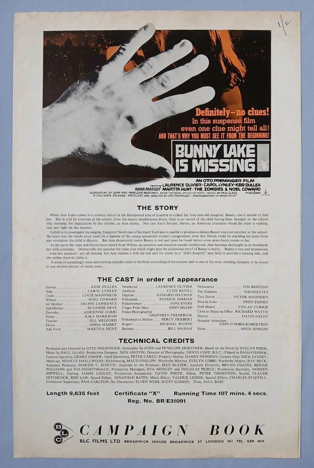 BUNNY LAKE IS MISSING (1965) rare original UK Exhibitors Campaign Press Book, изображение 2