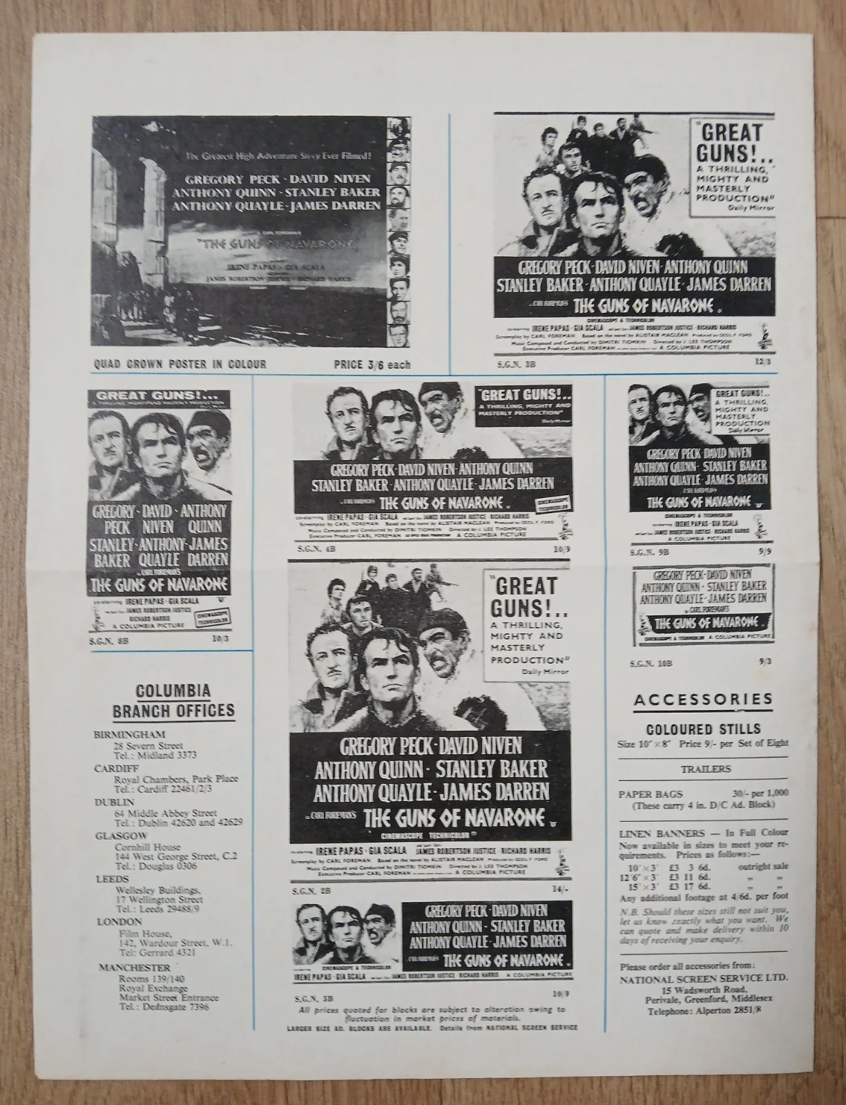 GUNS OF NAVARONE (1961) rare orig 1stR UK Campaign Press Book -Peck,Niven,Quinn, изображение 5