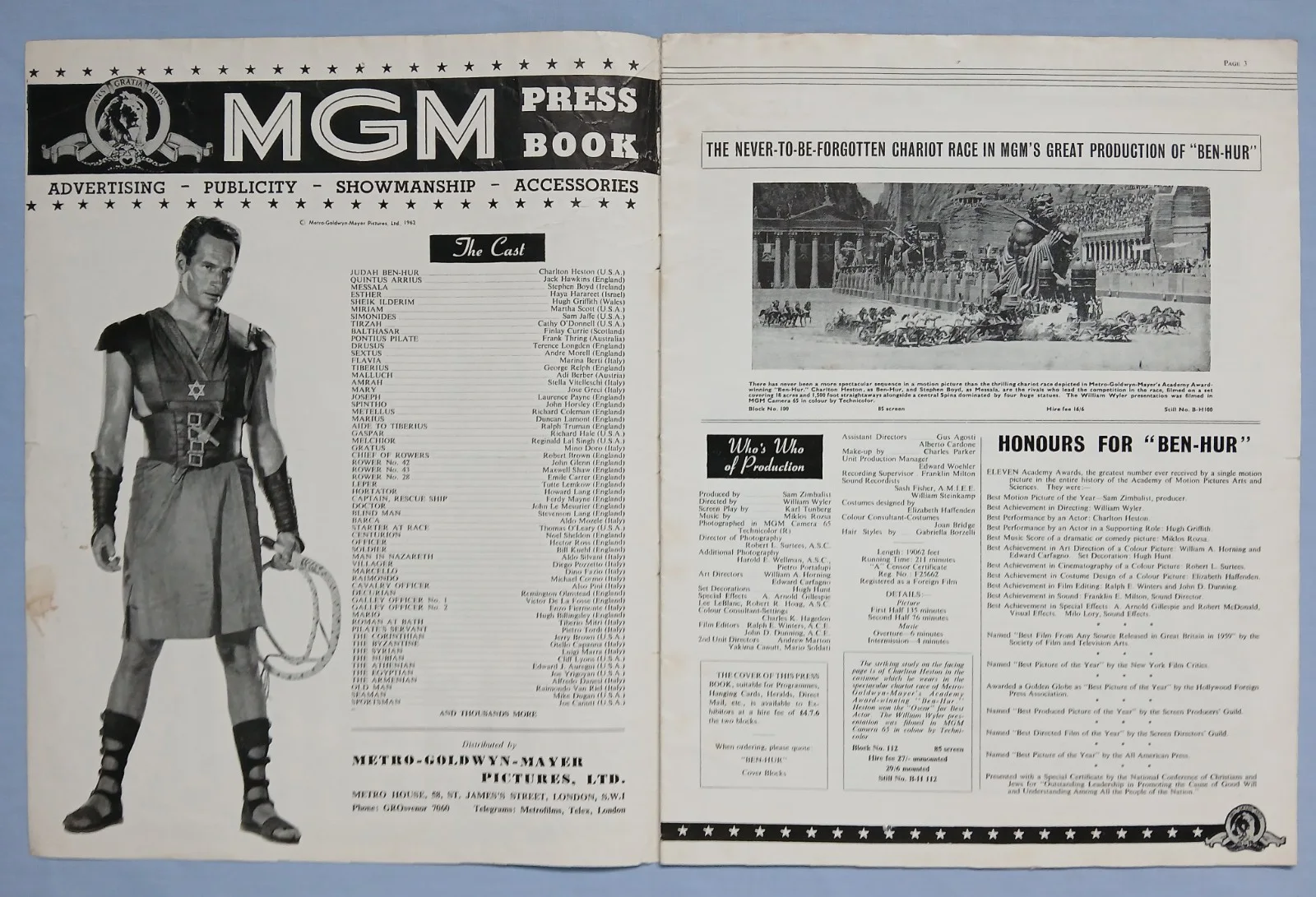 BEN-HUR (1959) rare original UK 1stRelease Campaign Press Book -Charlton Heston, image 3
