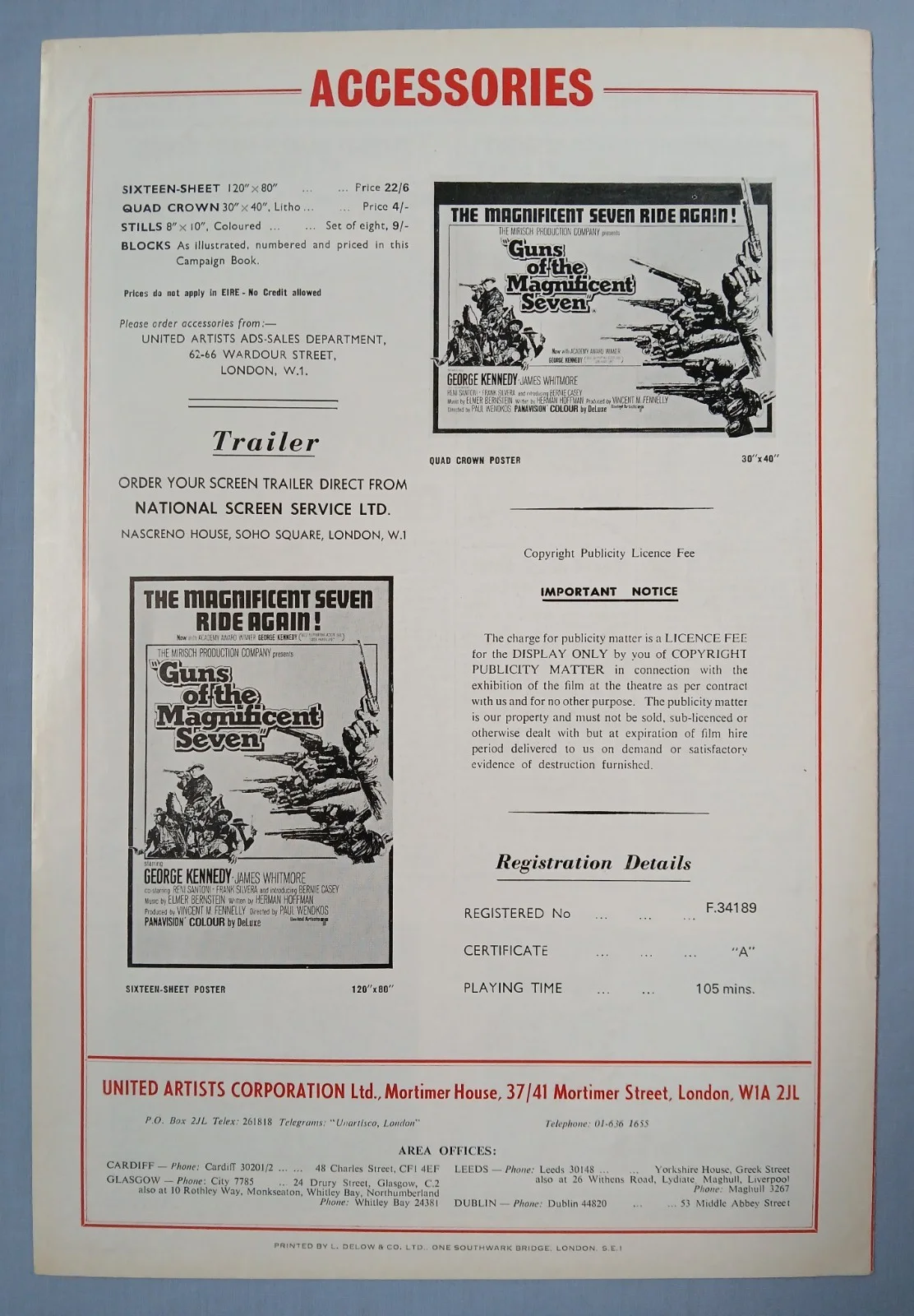 GUNS OF THE MAGNIFICENT SEVEN (1969) rare original UK Campaign Press Book, изображение 5