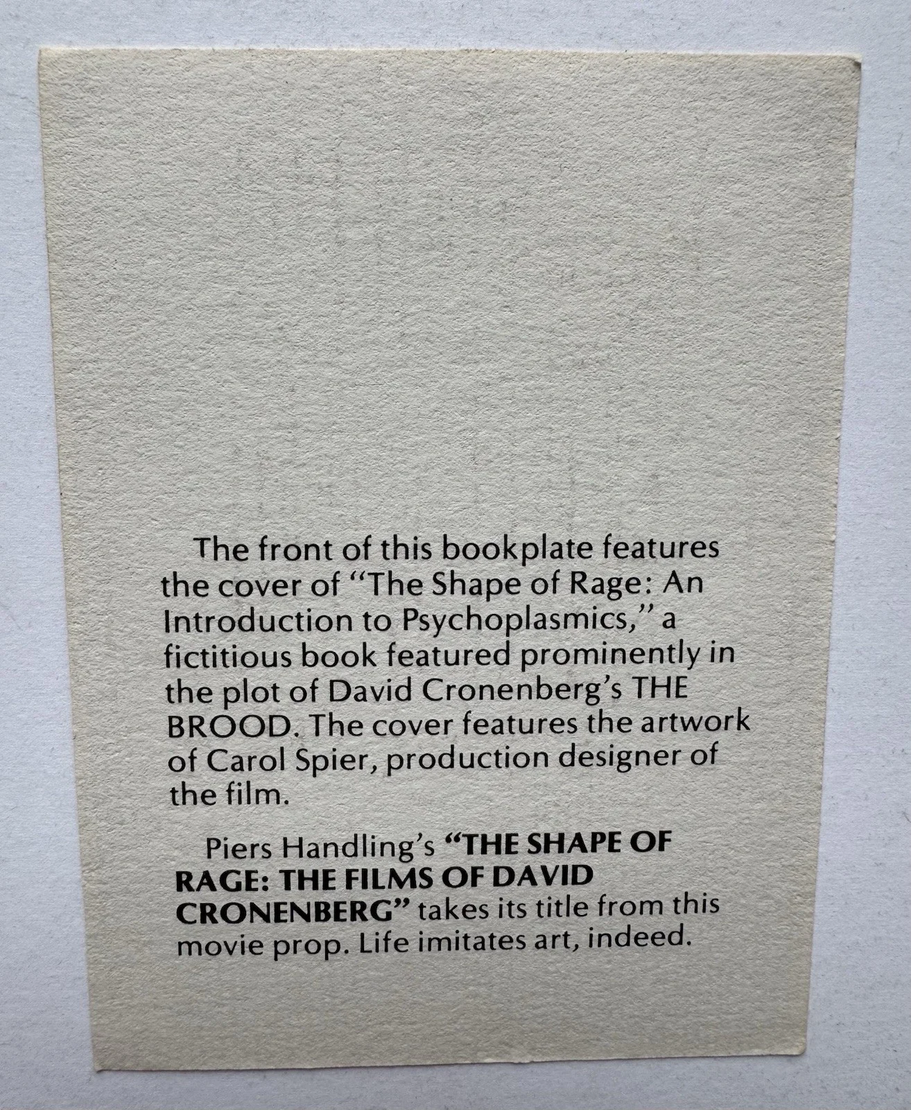 David Cronenberg — David Cronenberg Signed Bookplate Shape of Rage Brood Horror Director Autograph, image 3
